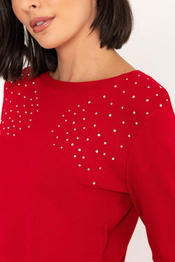 Carraig Donn Crew Neck Knit Sweater in Red