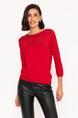 Carraig Donn Crew Neck Knit Sweater in Red