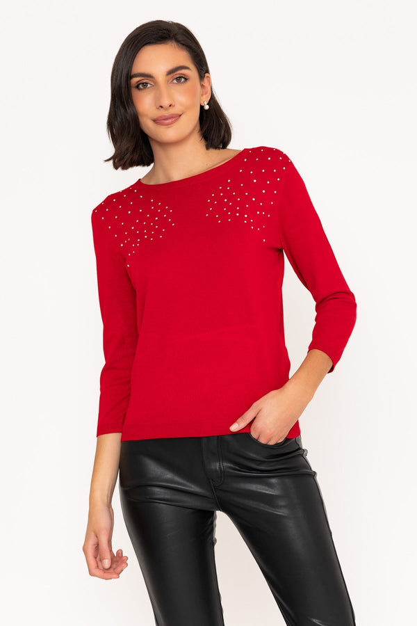 Carraig Donn Crew Neck Knit Sweater in Red