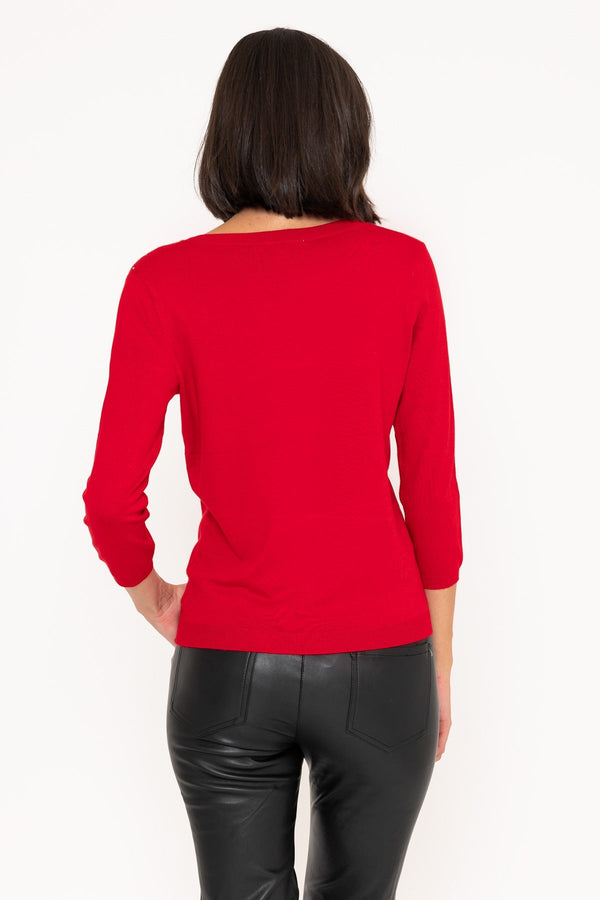 Carraig Donn Crew Neck Knit Sweater in Red