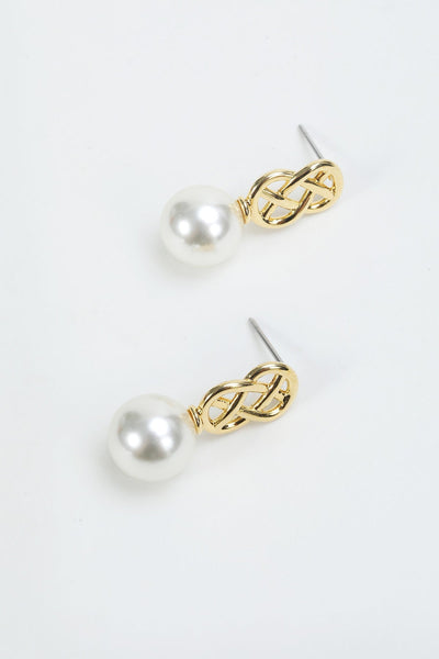 Carraig Donn Criss-Cross Faux Pearl Gold Drop Earrings