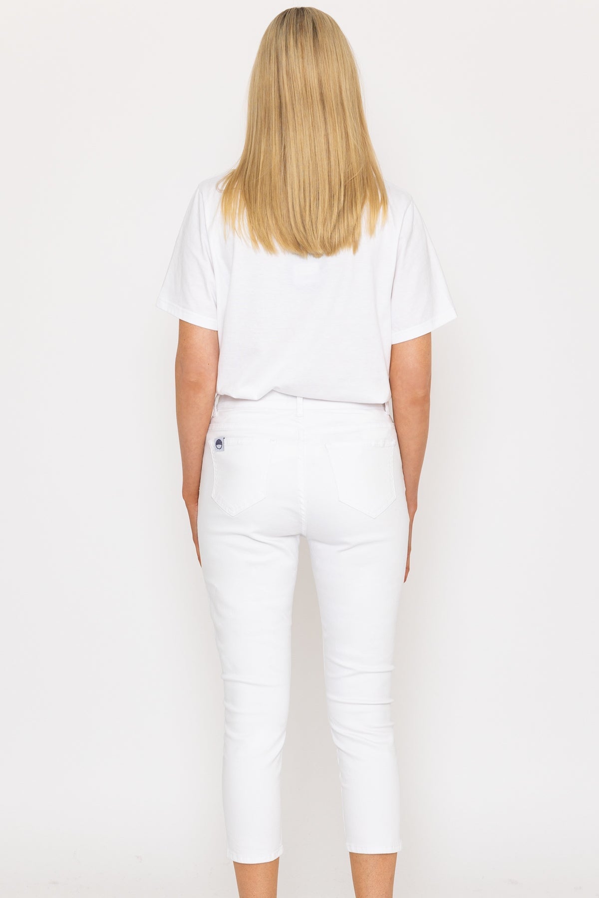 White fashion cropped stretch jeans