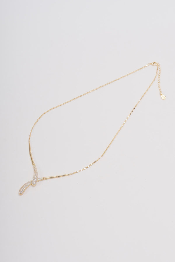 Carraig Donn Cross Over Gold Diamante Necklace