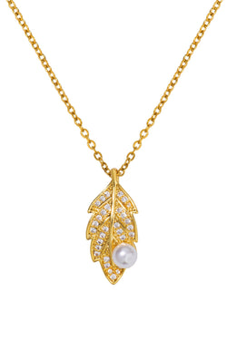 Carraig Donn Davina Leaf & Pearl Pendant Necklace