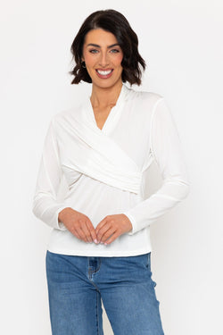 Carraig Donn Ecru Mock Wrap Long Sleeve Top