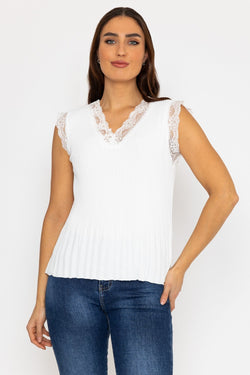 Carraig Donn Ecru Sleeveless Lace Trim Pleat Top