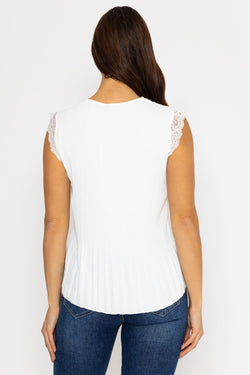 Carraig Donn Ecru Sleeveless Lace Trim Pleat Top