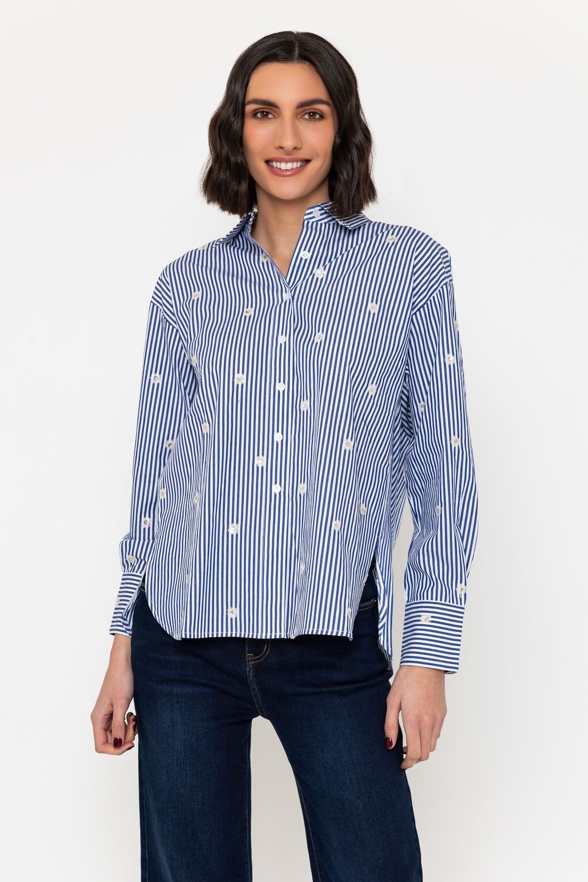 Embellished Blue Stripe Shirt