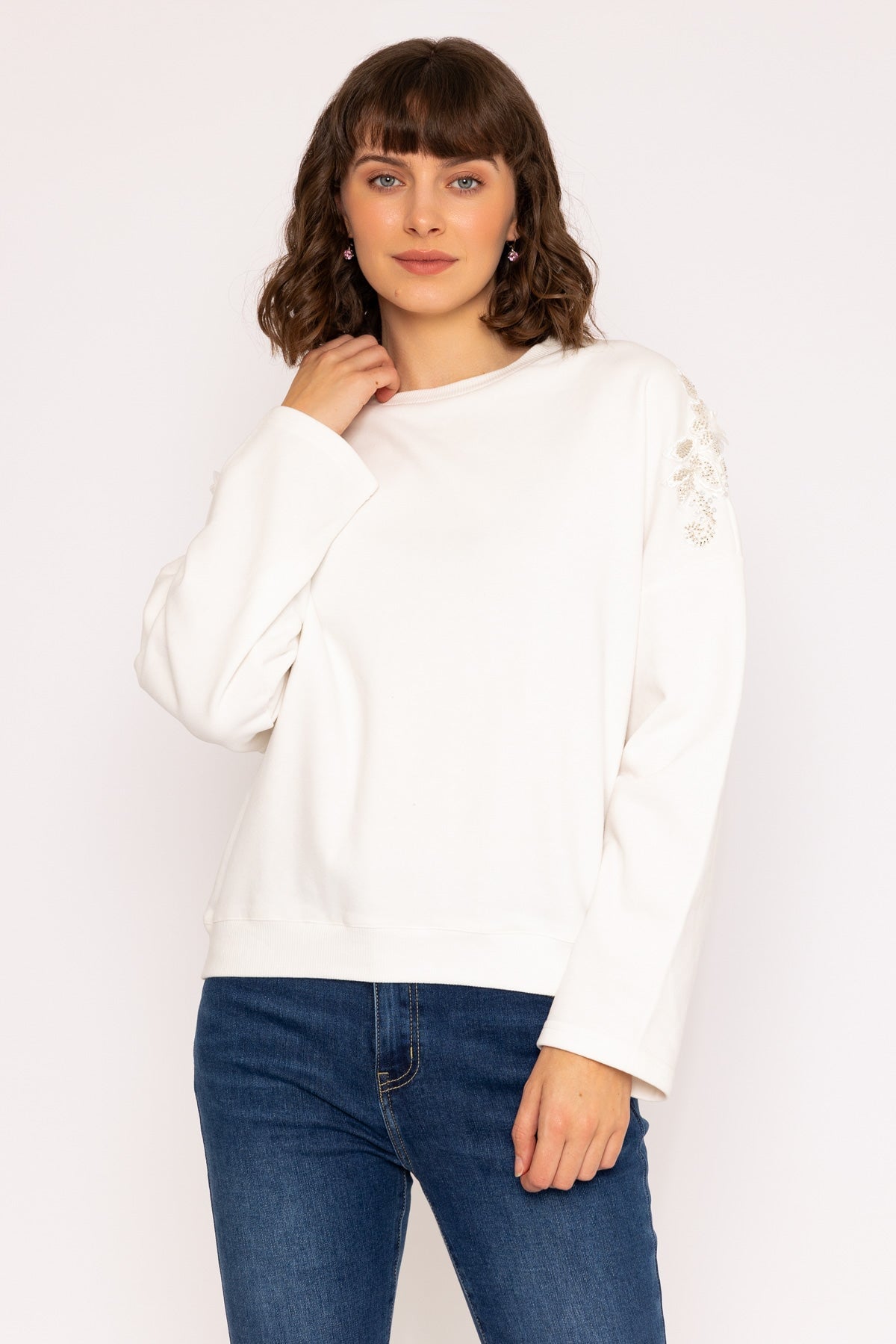 Shoulder Embellished Sweater in Ivory