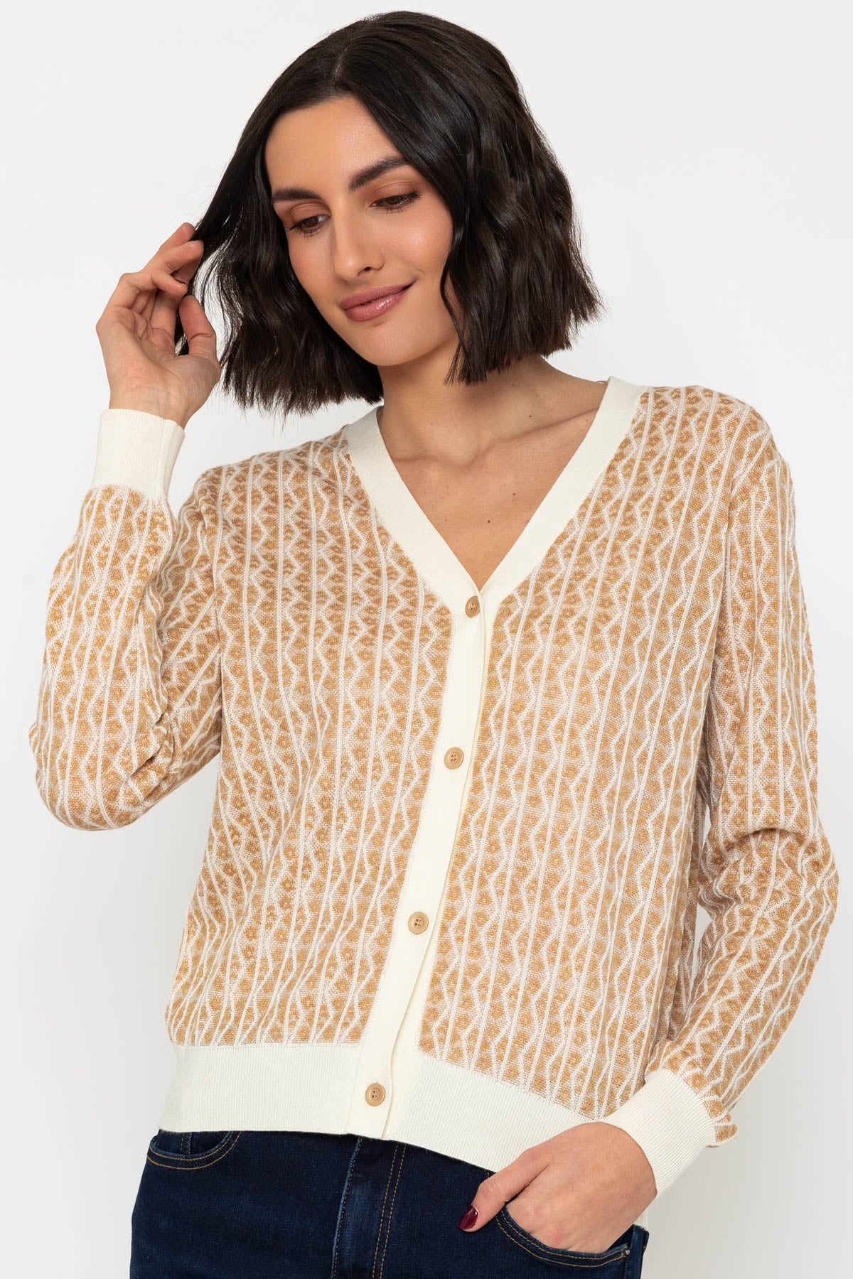 Embossed Knit Cardigan in Camel