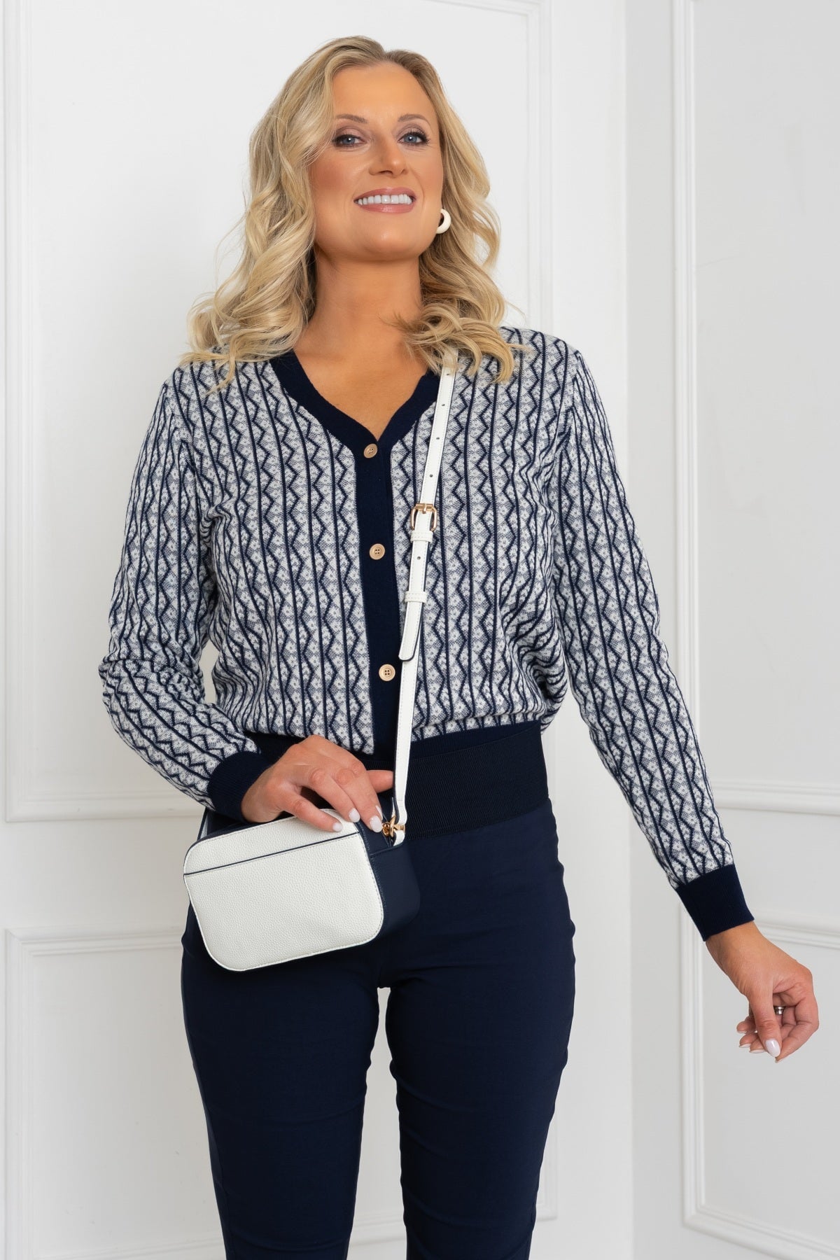 Embossed Knit Cardigan in Navy
