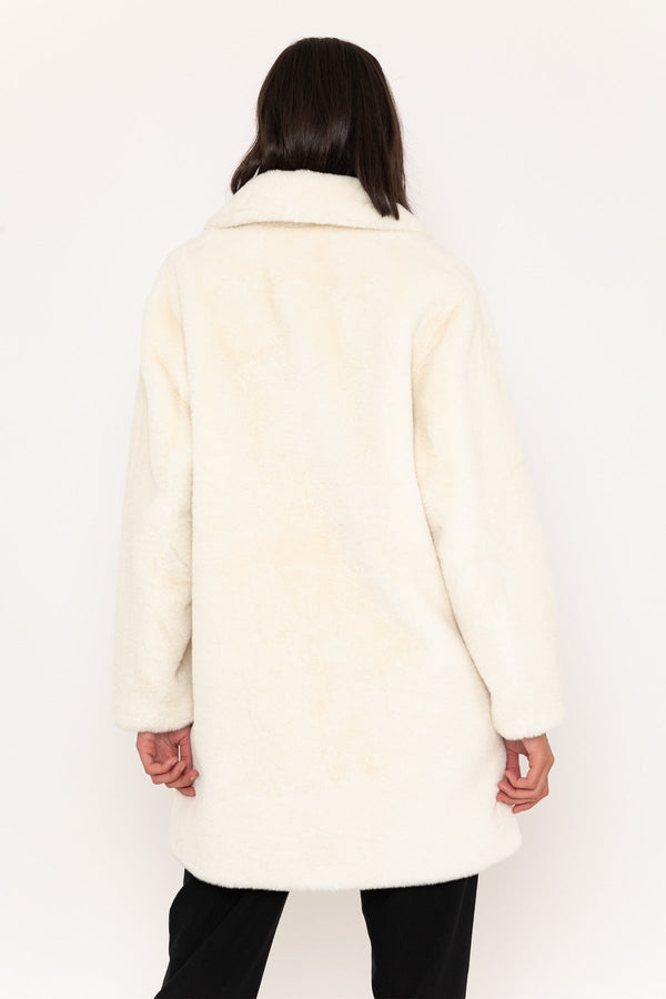 Carraig Donn Faux Fur Coat With Lapel in Ivory