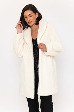 Carraig Donn Faux Fur Coat With Lapel in Ivory