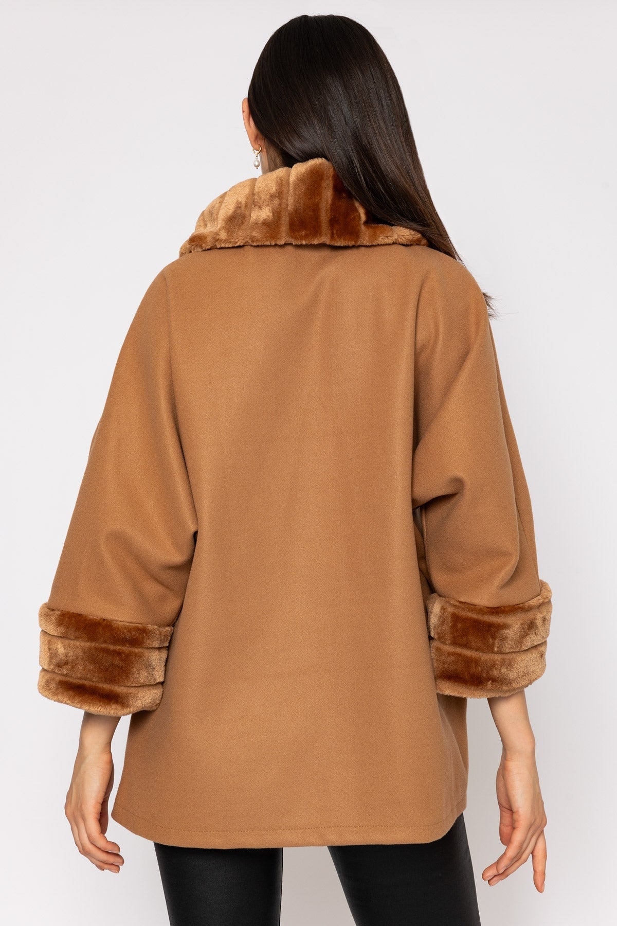 Camel faux fur trim on sale coat