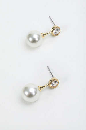 Faux Pearl & Diamante Gold Drop Earrings