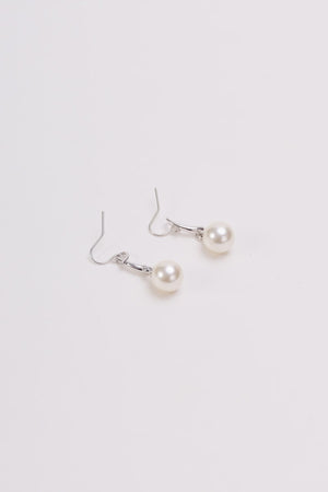 Faux Pearl Silver Drop Earrings