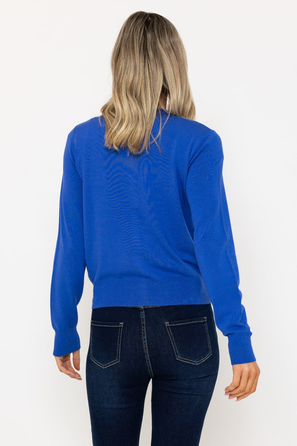 Carraig Donn Fine Gauge Crew Neck Cardigan in Blue