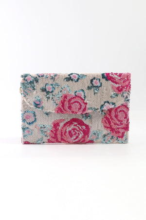 Floral Embellished Clutch in Pink