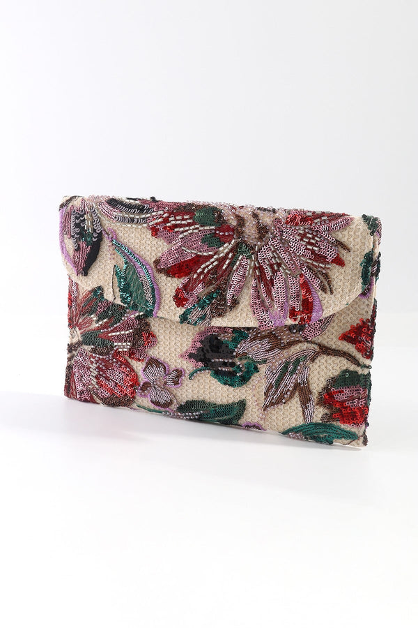 Carraig Donn Floral Embellished Clutch in Purple