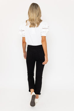 Carraig Donn Frayed Hem Denim Trousers Jeans in Black