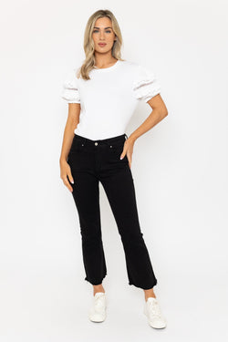 Carraig Donn Frayed Hem Denim Trousers Jeans in Black