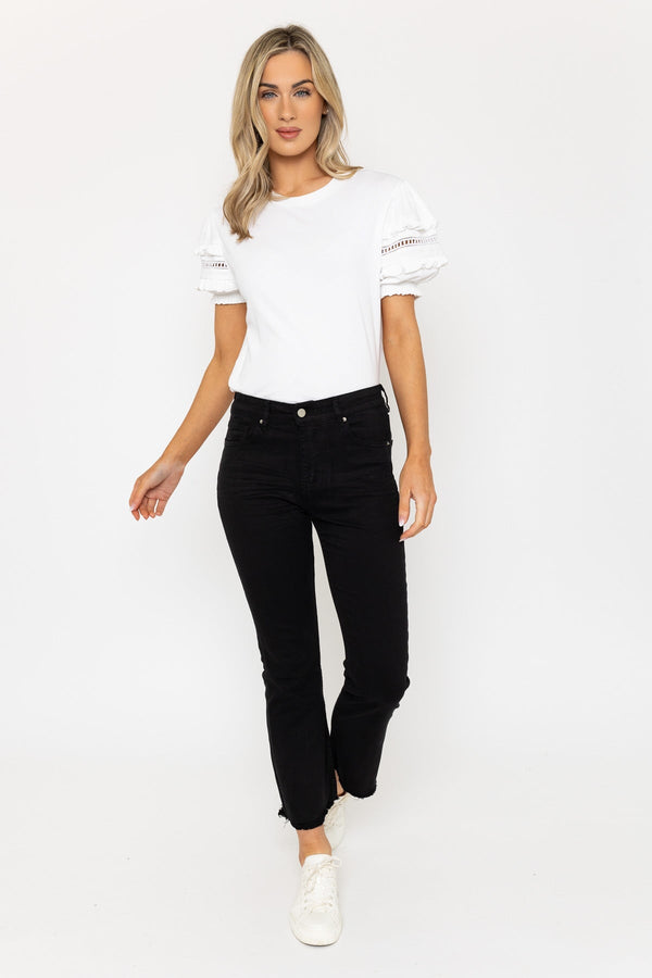 Carraig Donn Frayed Hem Denim Trousers Jeans in Black