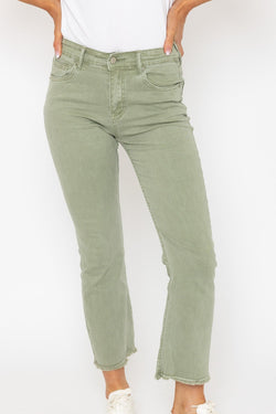 Carraig Donn Frayed Hem Denim Trousers Jeans in Sage Green