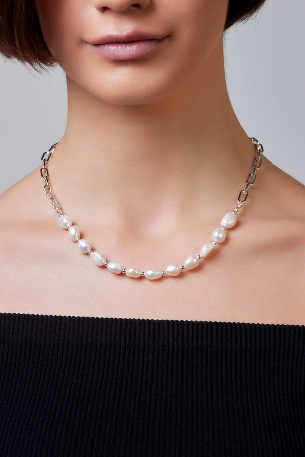 Freshwater Pearl And Paperclip Chain Necklace Carraig Donn 2321