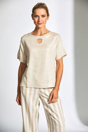 Glazed Linen Short Sleeve Top in Ecru