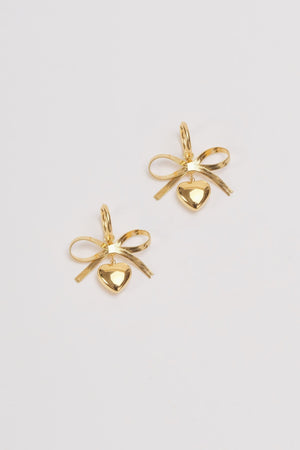 Gold Bow & Heart Hoop Earrings