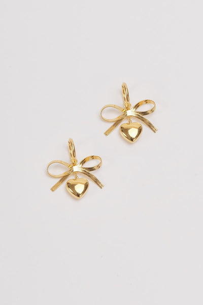 Carraig Donn Gold Bow & Heart Hoop Earrings