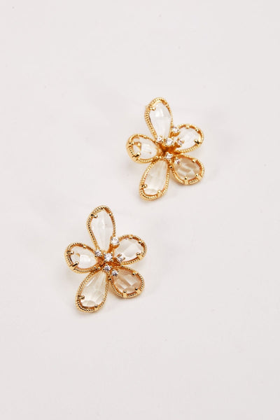 Carraig Donn Gold Clear Crystal Flower Earrings