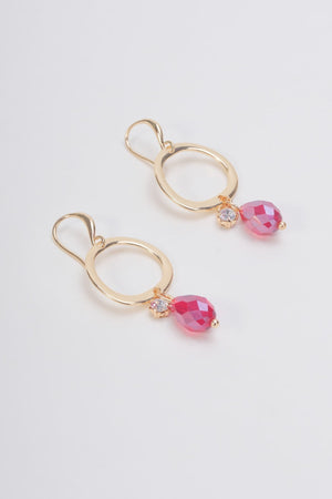 Gold Earrings With Red Drop Stone