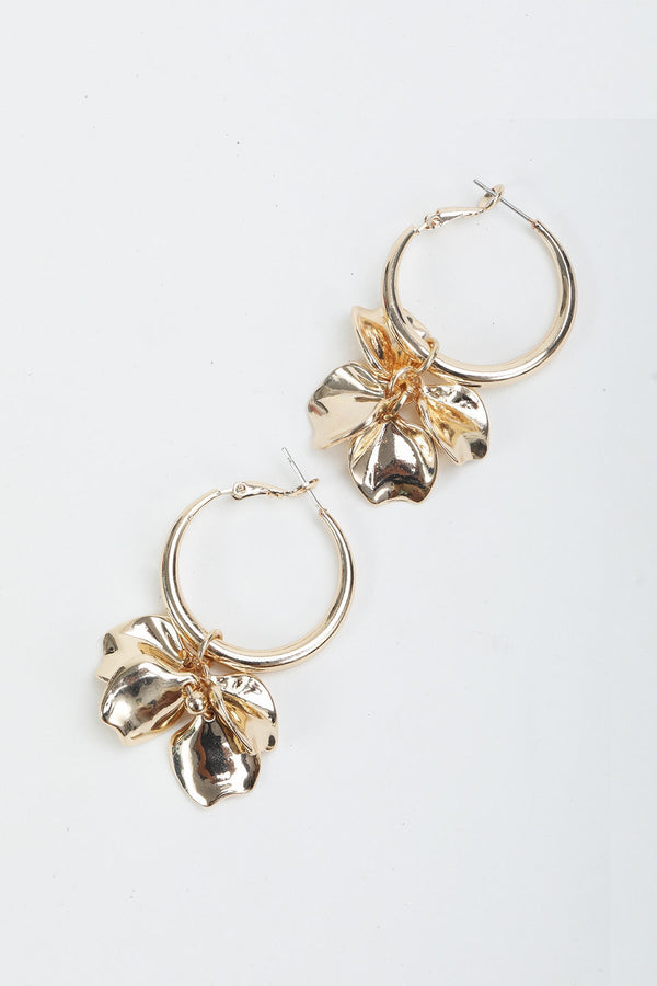 Carraig Donn Gold Floral Drop Hoop Earrings