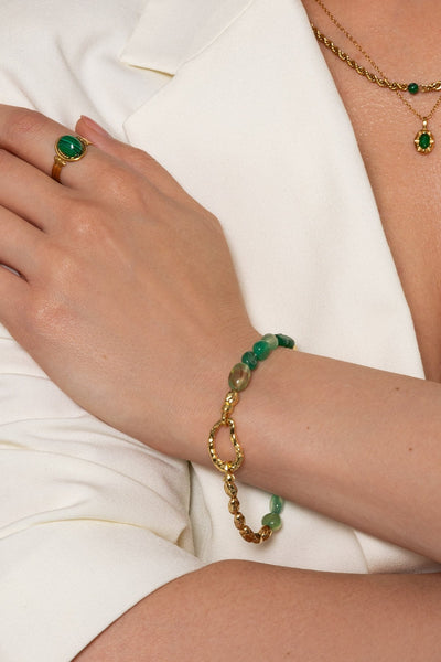 Carraig Donn Gold & Green Stone Beaded Bracelet