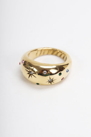 Gold Multicolour Stones Ring Size 8