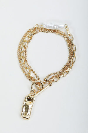 Gold & Pearl T-Bar Bracelet