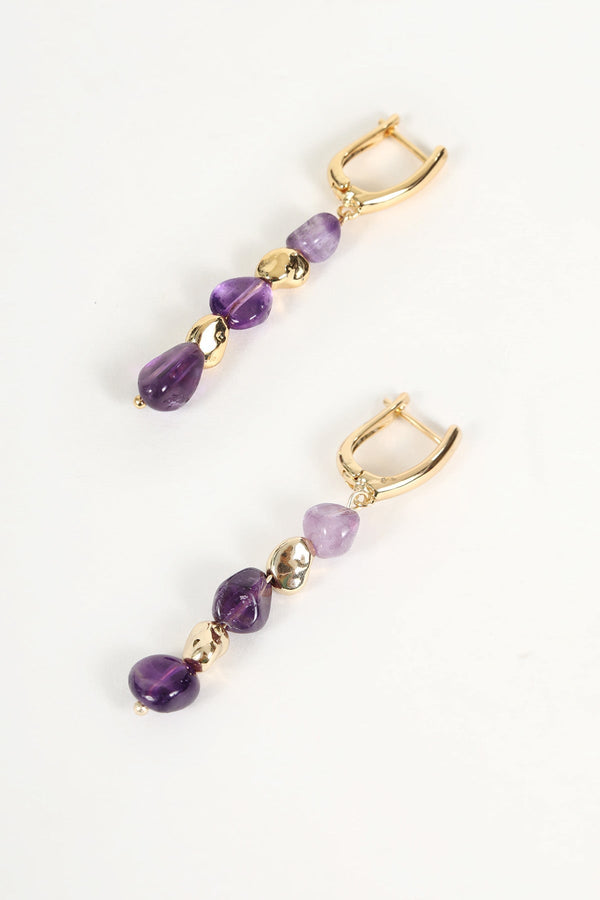 Carraig Donn Gold & Purple Stone Drop Earrings