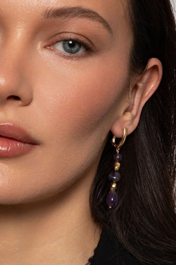 Carraig Donn Gold & Purple Stone Drop Earrings