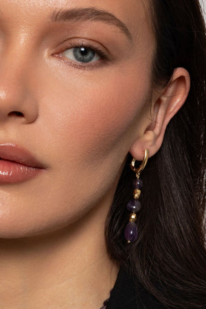 Gold & Purple Stone Drop Earrings