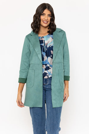 Green 3/4 Length Sleeve Suede Jacket