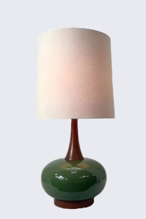 Green Ceramic & Wood Lamp