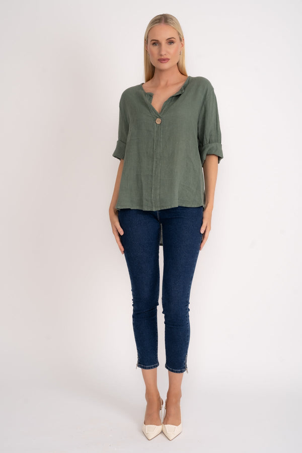 Carraig Donn Green Linen Blouse