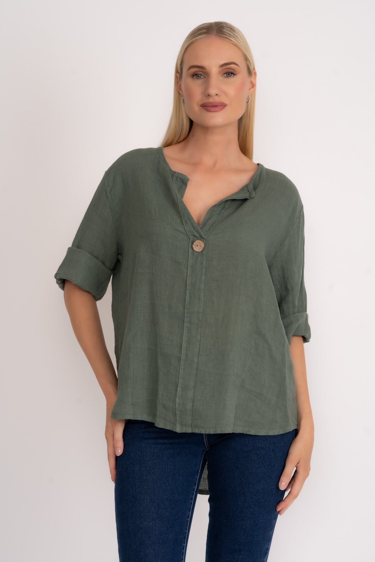 Green Linen Blouse