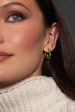 Carraig Donn Green Stone Gold Hoop Earrings