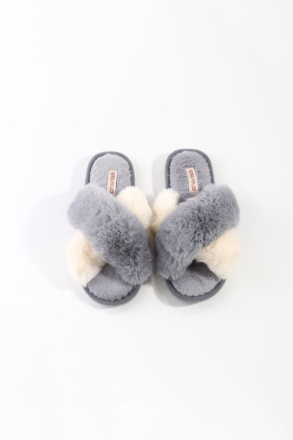 Carraig Donn Grey Contrast Faux Fur Mule Slippers