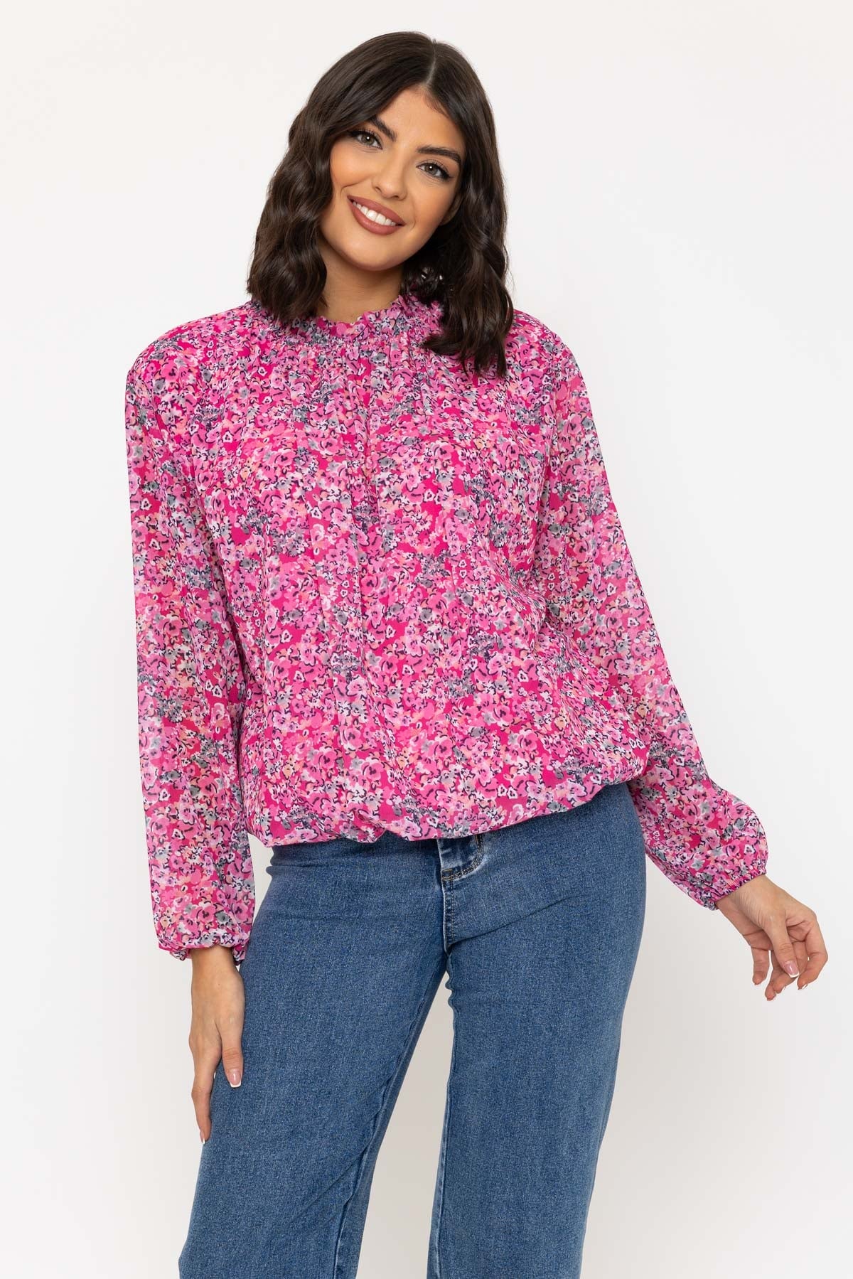 High Neck Printed Top in Pink