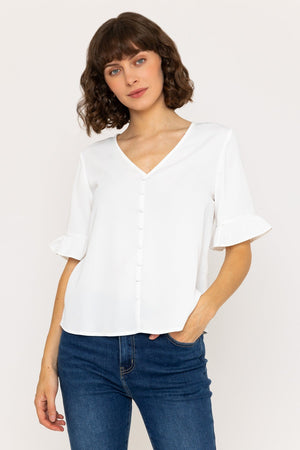 Ivory Button Short Sleeve Top