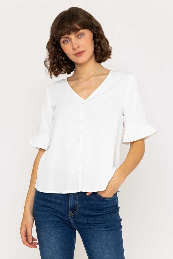 Carraig Donn Ivory Button Short Sleeve Top