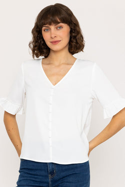 Carraig Donn Ivory Button Short Sleeve Top